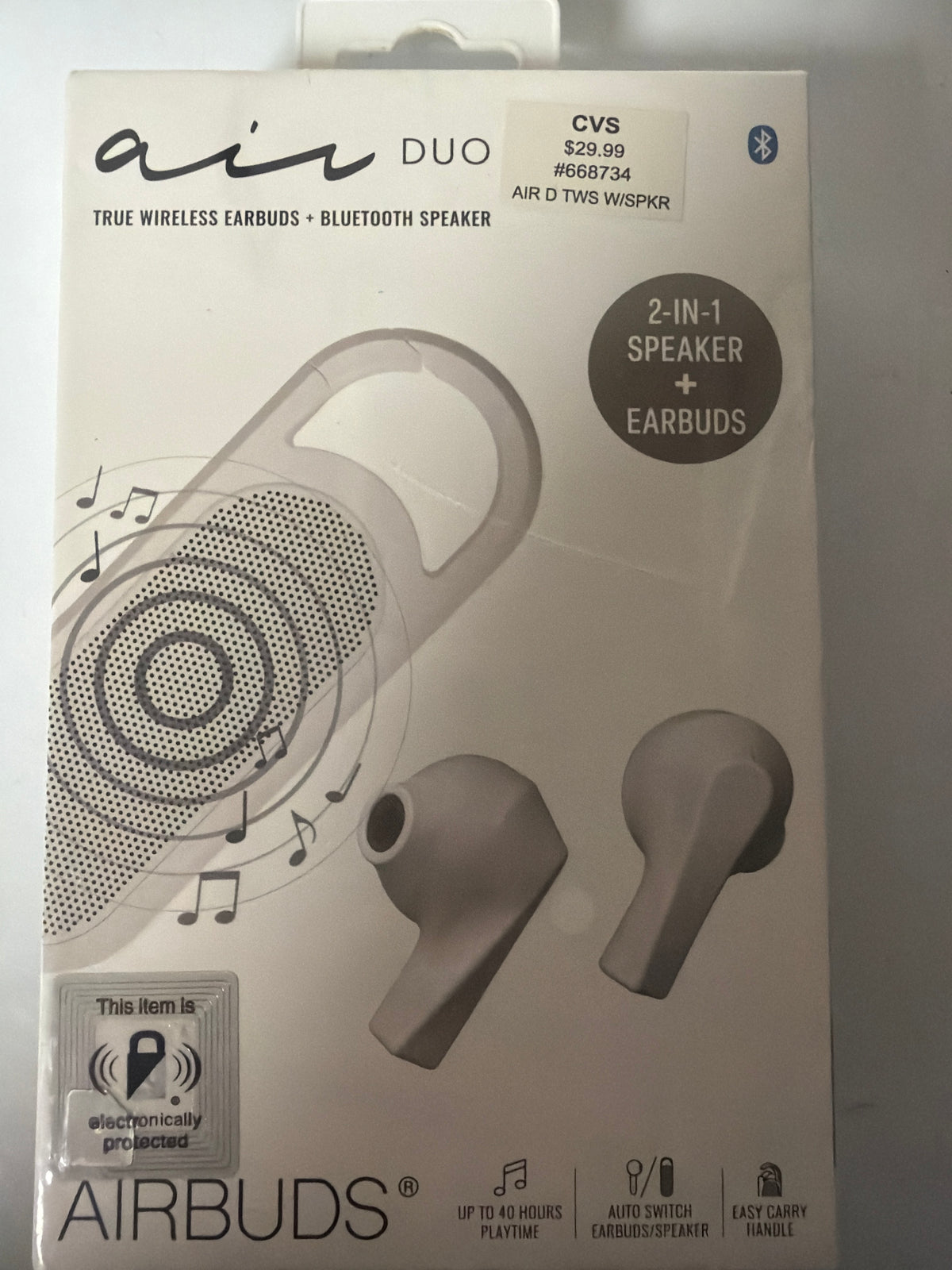 AIRBUDS Air Duo 2-in-1 True Wireless Bluetooth Earbuds & Portable Speaker – White