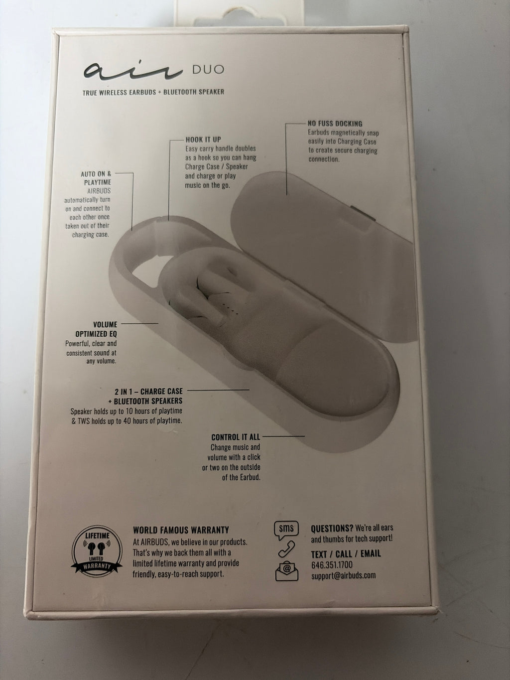 AIRBUDS Air Duo 2-in-1 True Wireless Bluetooth Earbuds & Portable Speaker – White