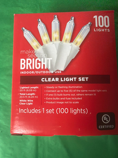 100-Count Clear Christmas String Lights – Indoor/Outdoor, White Wire