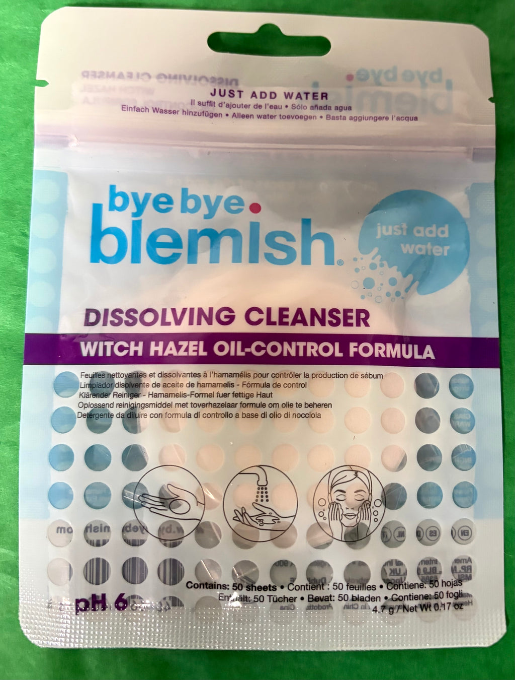 Bye Bye Blemish Dissolving Cleanser Sheets – Witch Hazel Oil-Control Formula, 50 Count