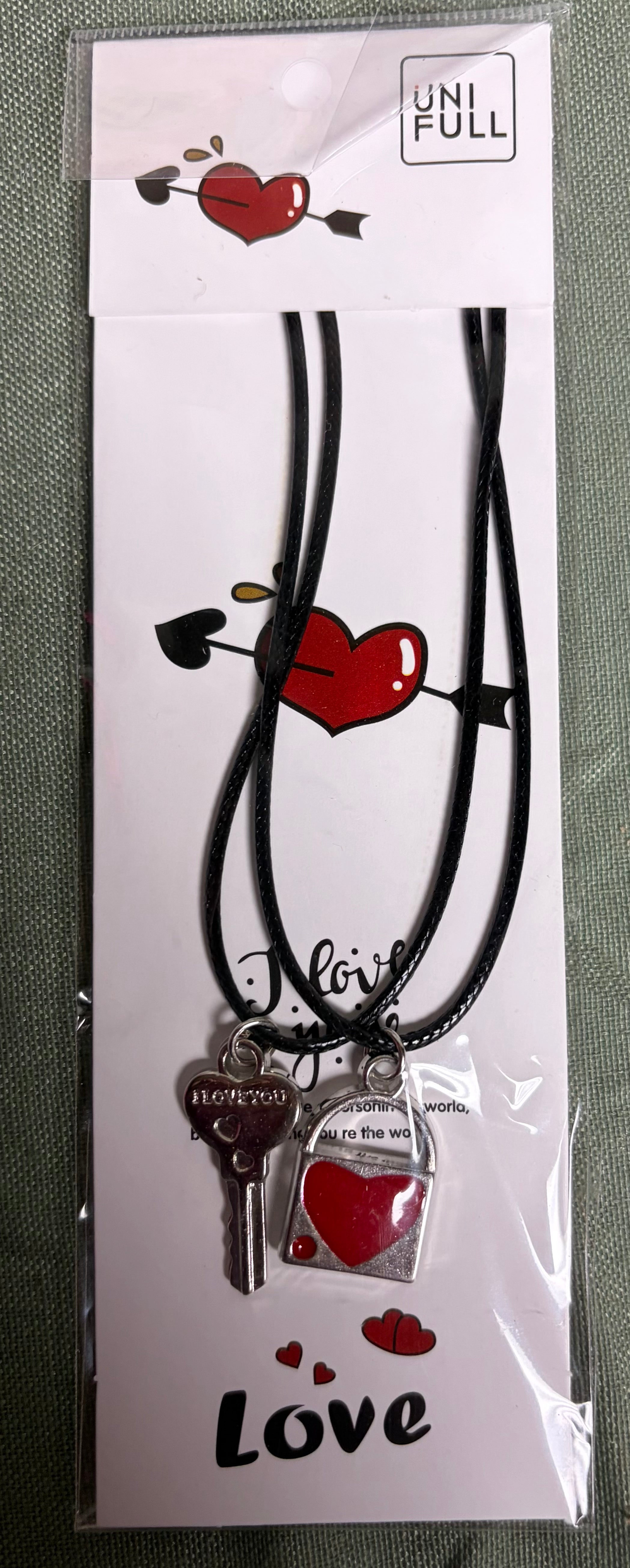 UNIFULL Love Lock & Key Pendant Necklace – Heart Charm – Assorted Colors