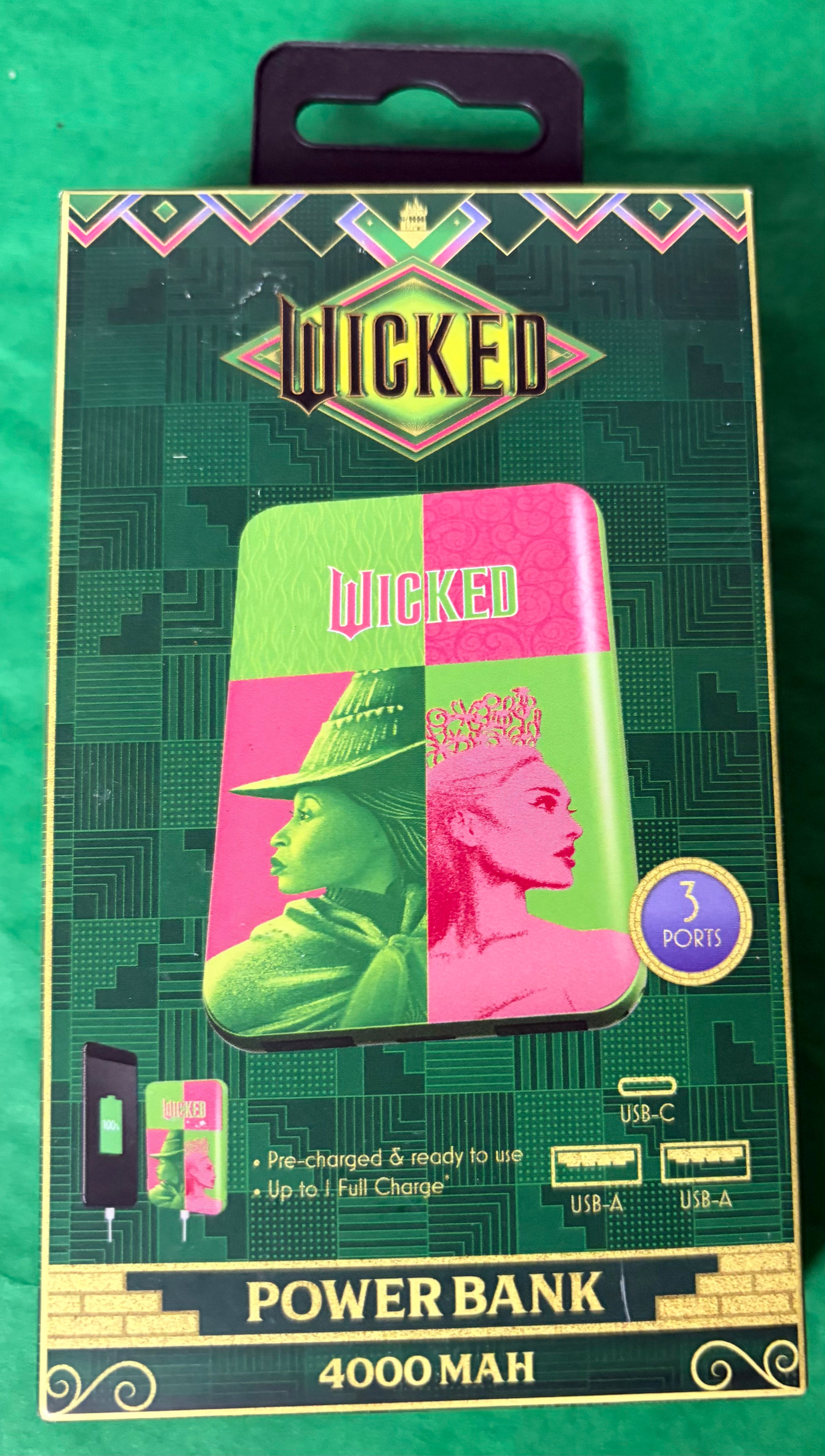 Wicked 4000mAh Portable Power Bank – Elphaba & Glinda Design, 3-Port Charger