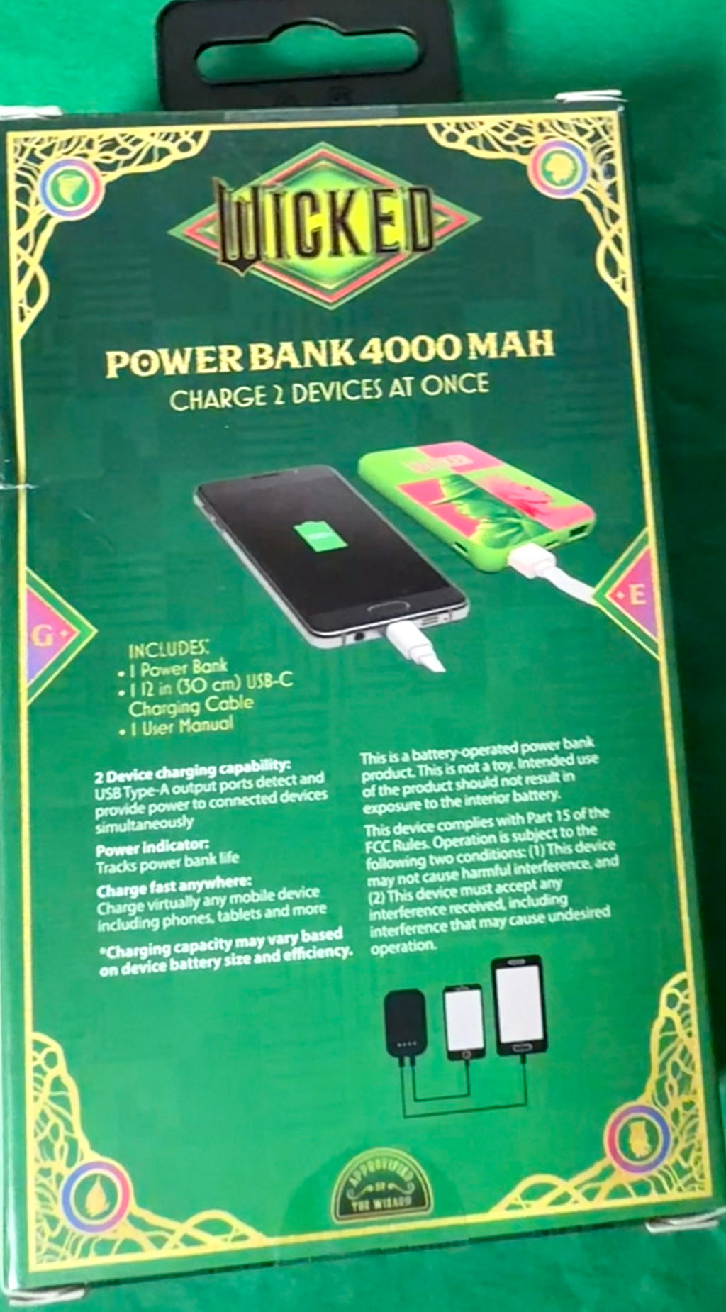 Wicked 4000mAh Portable Power Bank – Elphaba & Glinda Design, 3-Port Charger