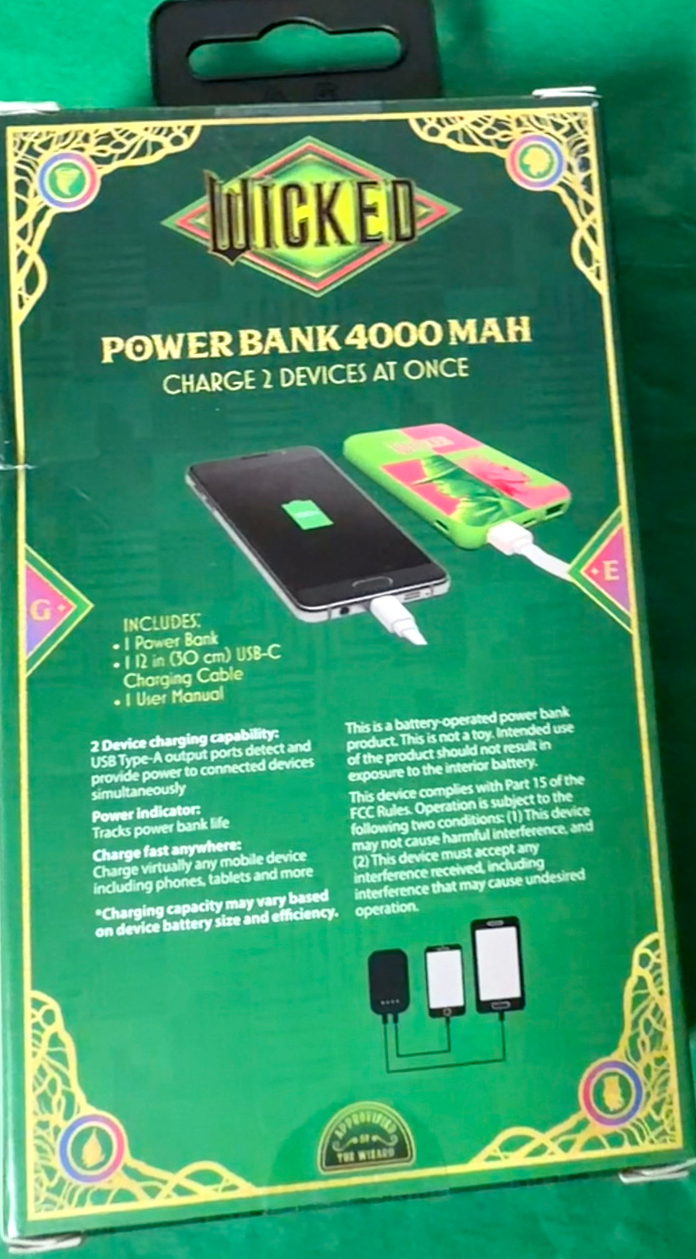 Wicked 4000mAh Portable Power Bank – Elphaba & Glinda Design, 3-Port Charger