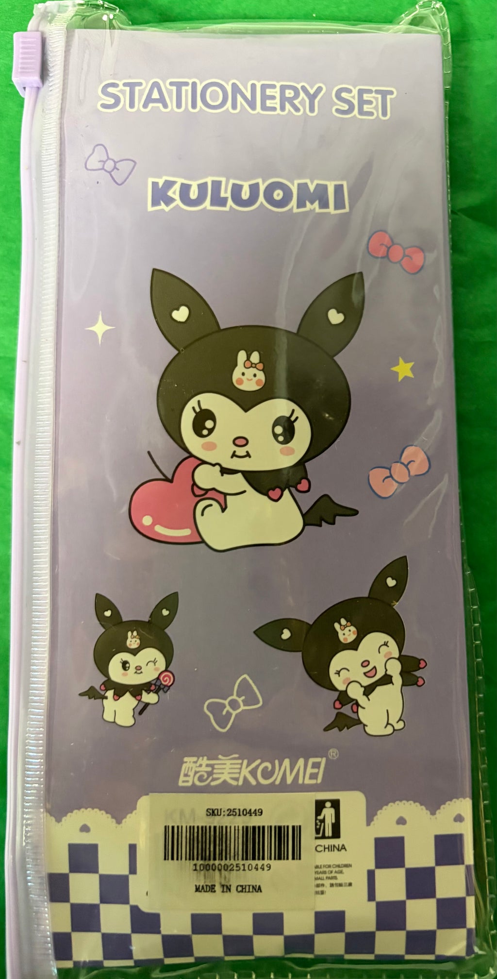 Kuromi 6-in-1 Purple Stationery Set with Pencil Case, Ruler, Pencil, Eraser & Sharpener