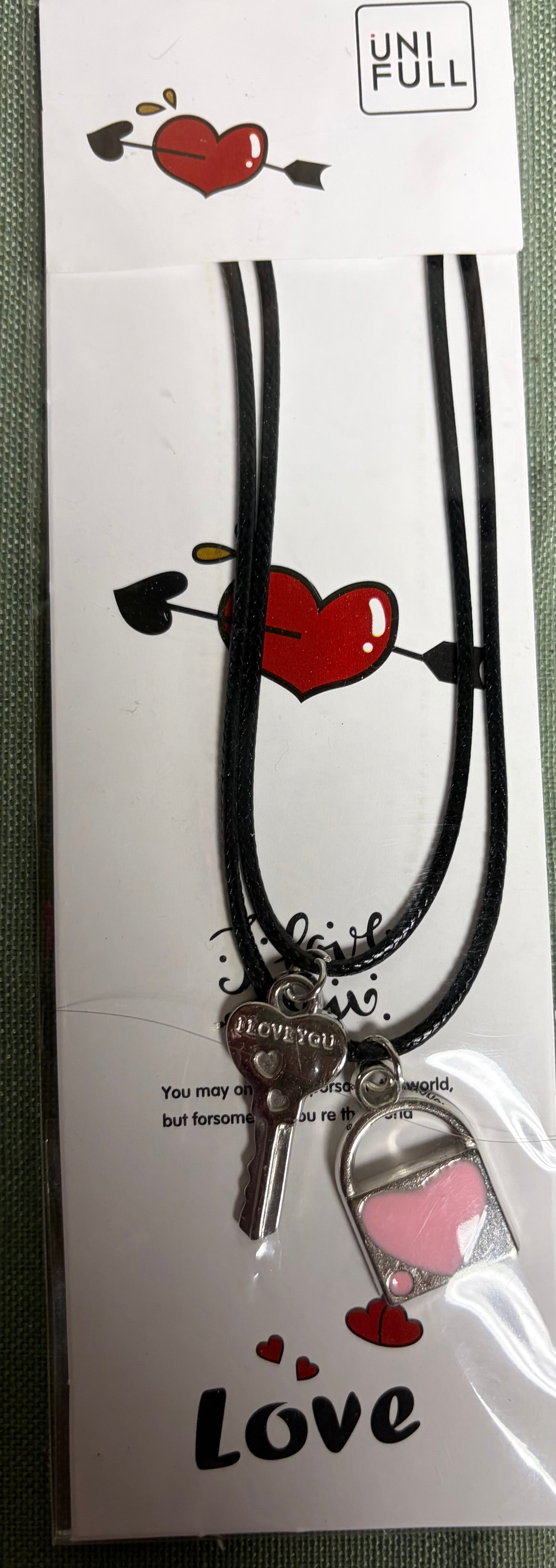 UNIFULL Love Lock & Key Pendant Necklace – Heart Charm – Assorted Colors