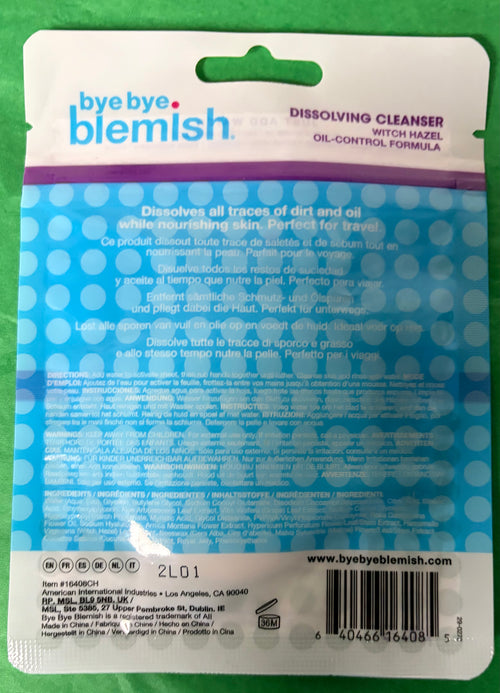 Bye Bye Blemish Dissolving Cleanser Sheets – Witch Hazel Oil-Control Formula, 50 Count