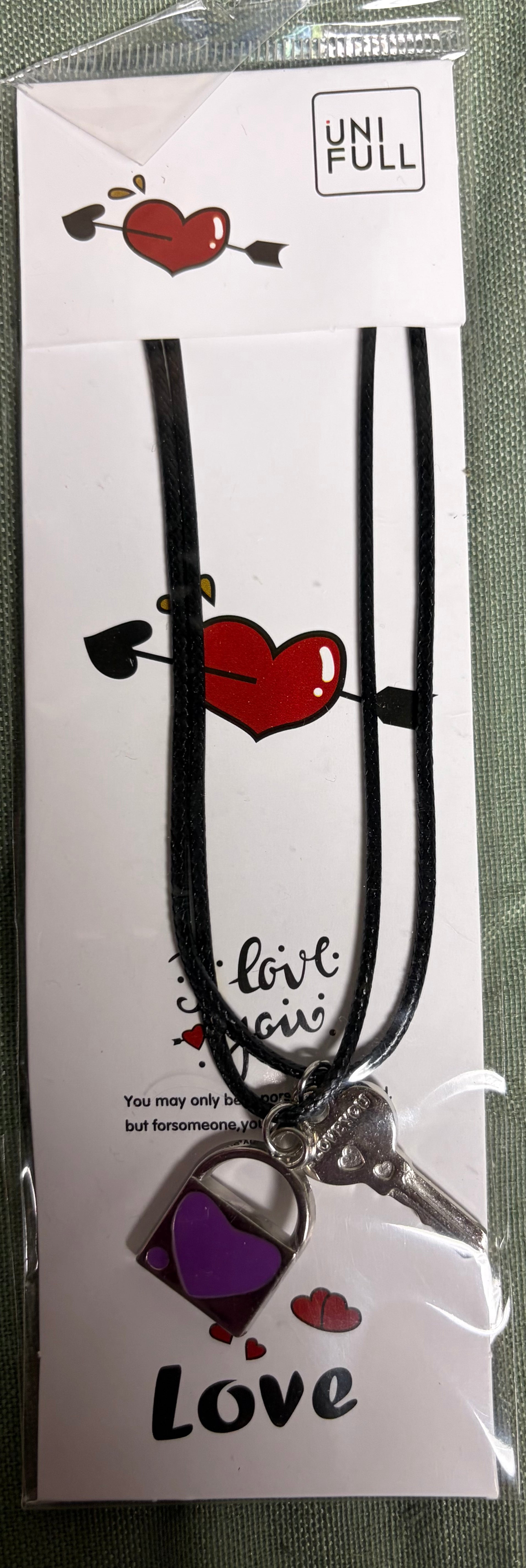 UNIFULL Love Lock & Key Pendant Necklace – Heart Charm – Assorted Colors
