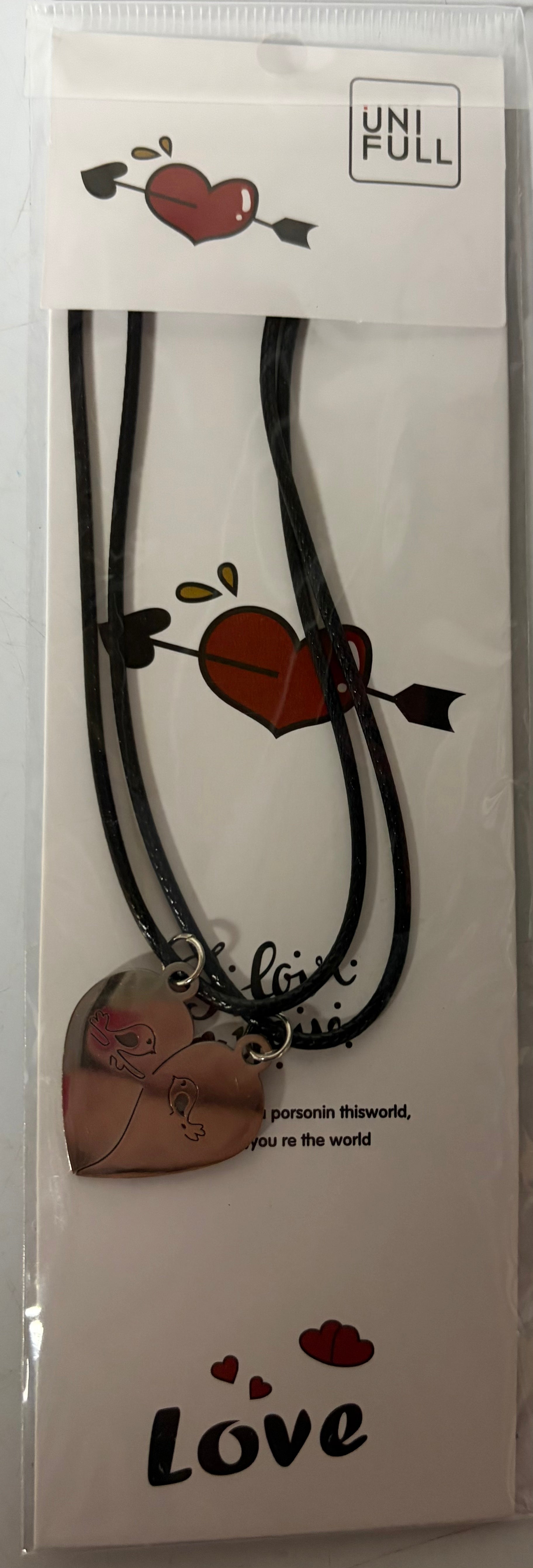 UNI FULL Matching Lovebird Split Heart Necklace Set – 2-Piece Couples or Best Friends Jewelry