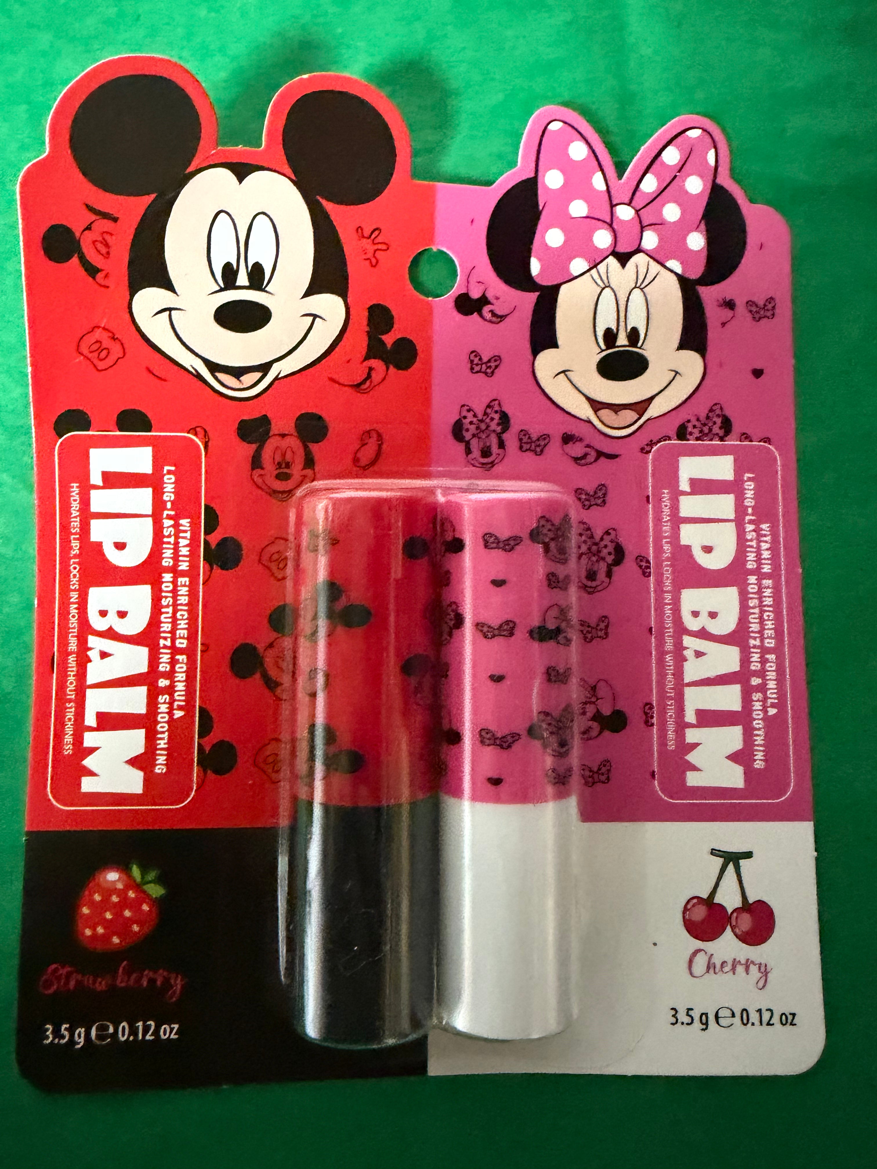 Mickey and Minnie Mouse lip balms