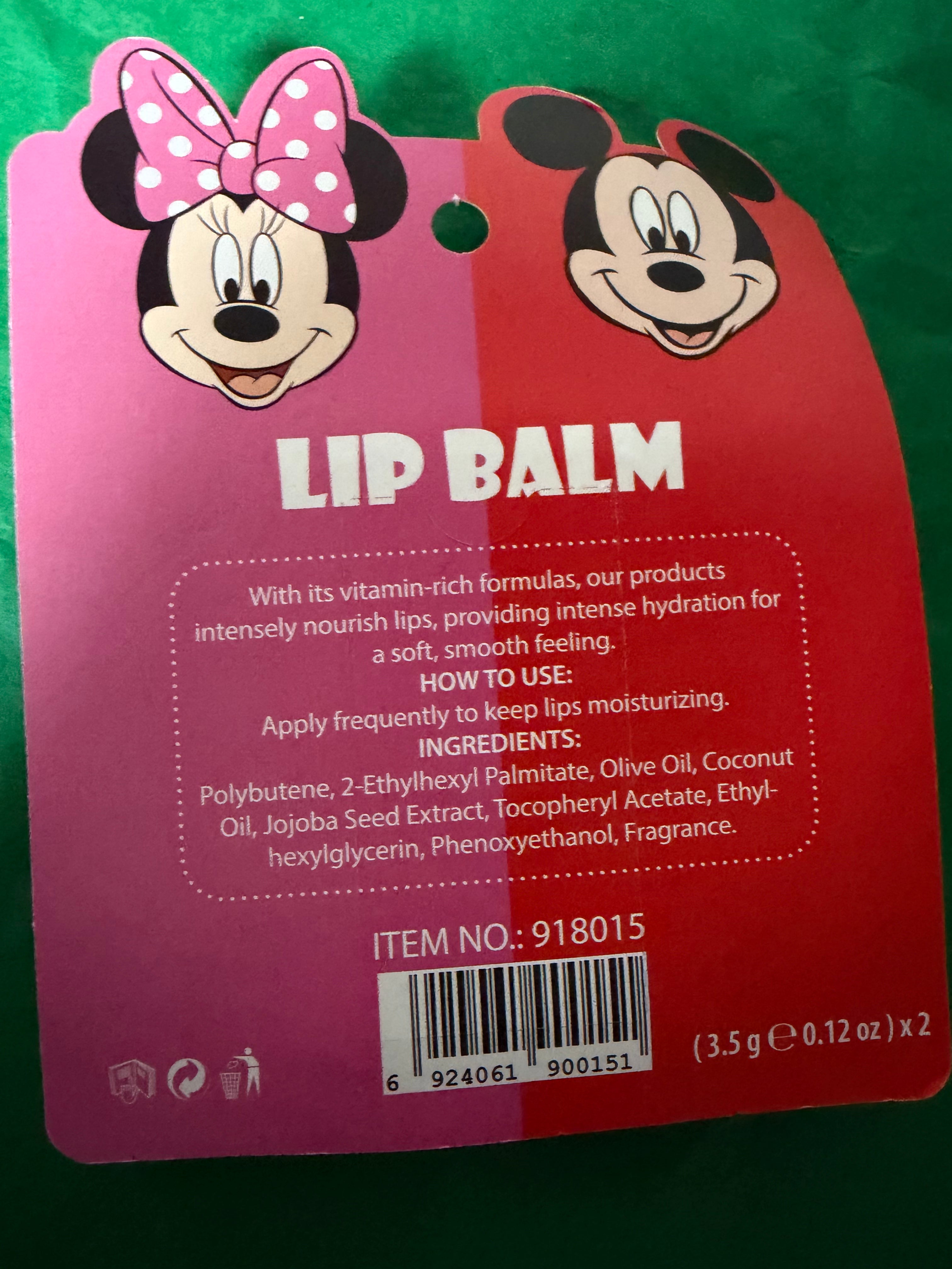 Mickey and Minnie Mouse lip balms