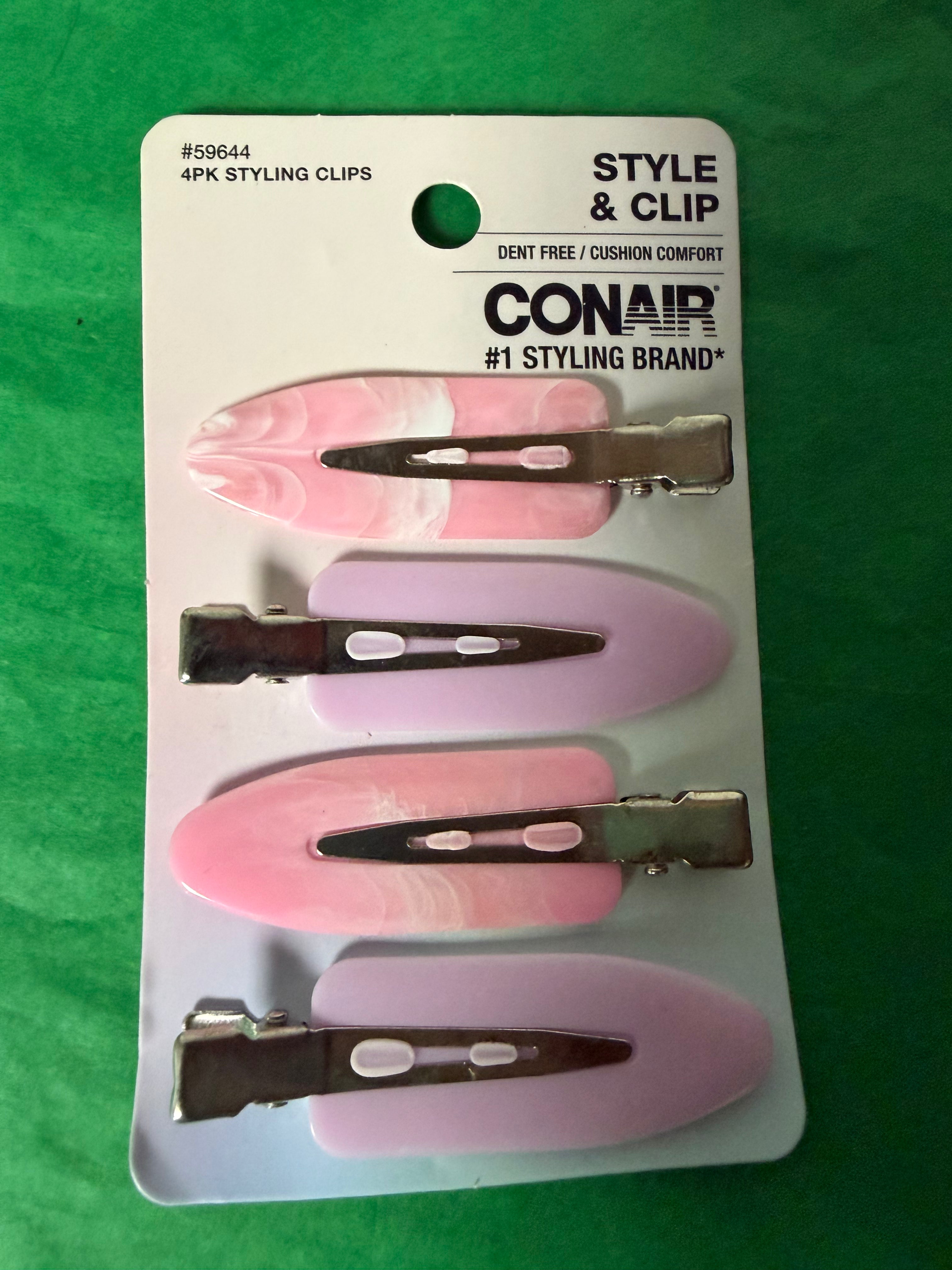 Conair Style & Clip Dent-Free Styling Clips – Pink & Purple, 4 Pack