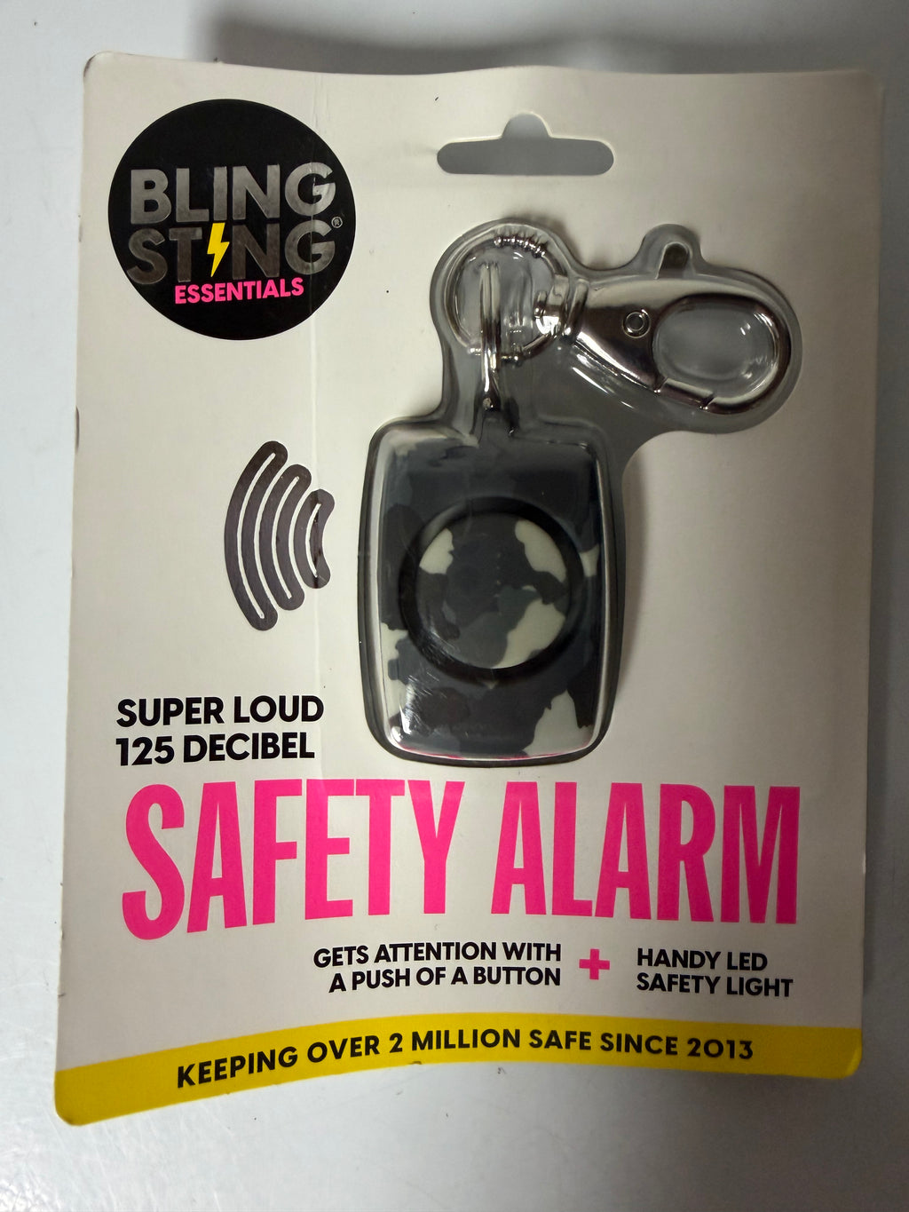 BlingSting Essentials 125 dB Personal Safety Alarm with LED Light – Camo