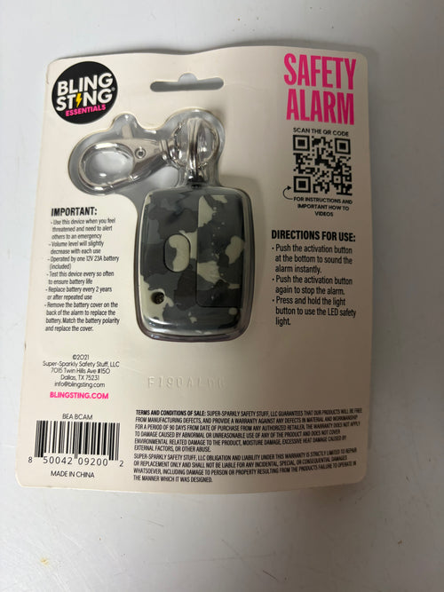 BlingSting Essentials 125 dB Personal Safety Alarm with LED Light – Camo