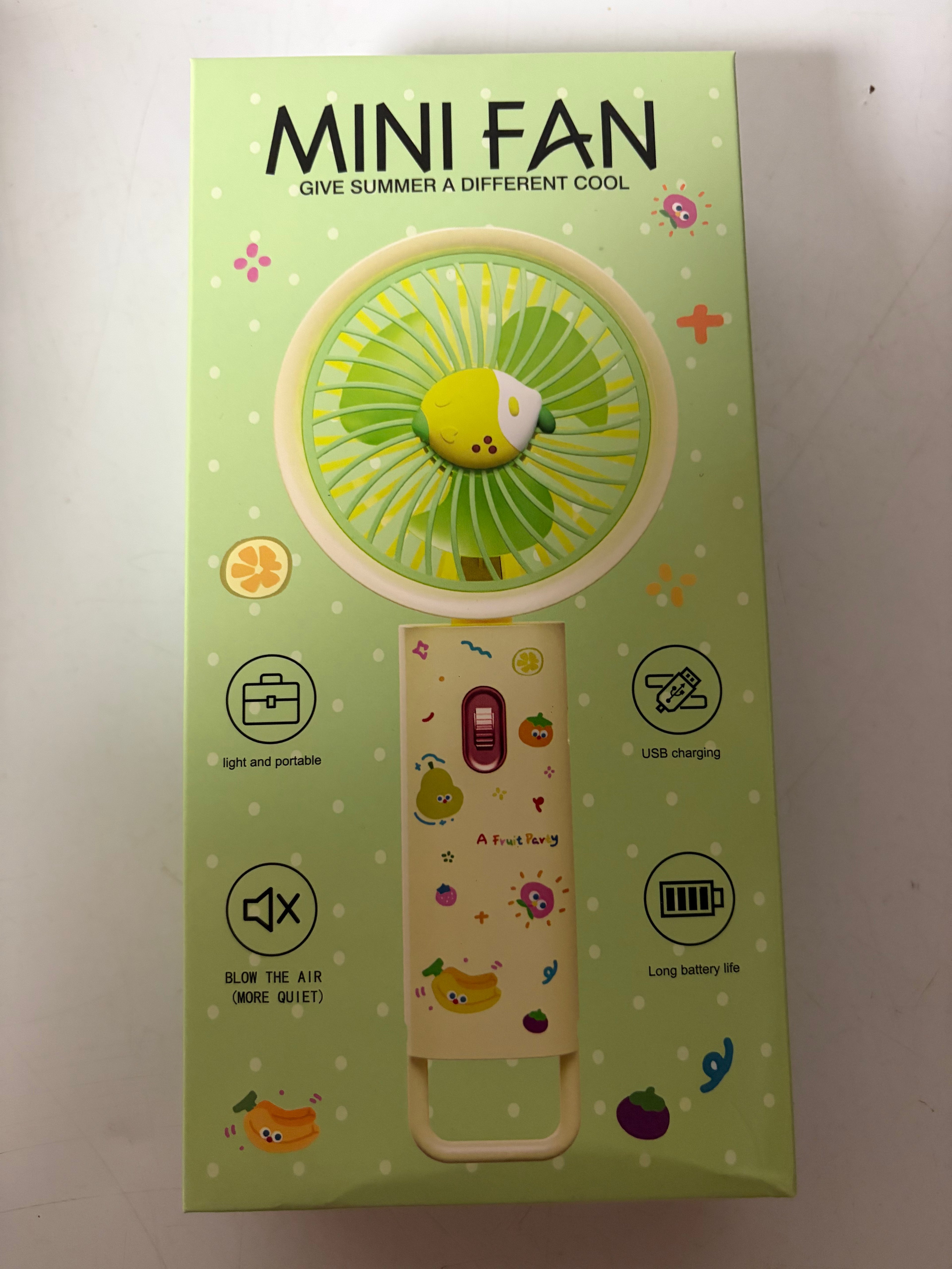 Pink Fruit-Themed Mini Handheld Fan – USB Rechargeable Portable Personal Fan