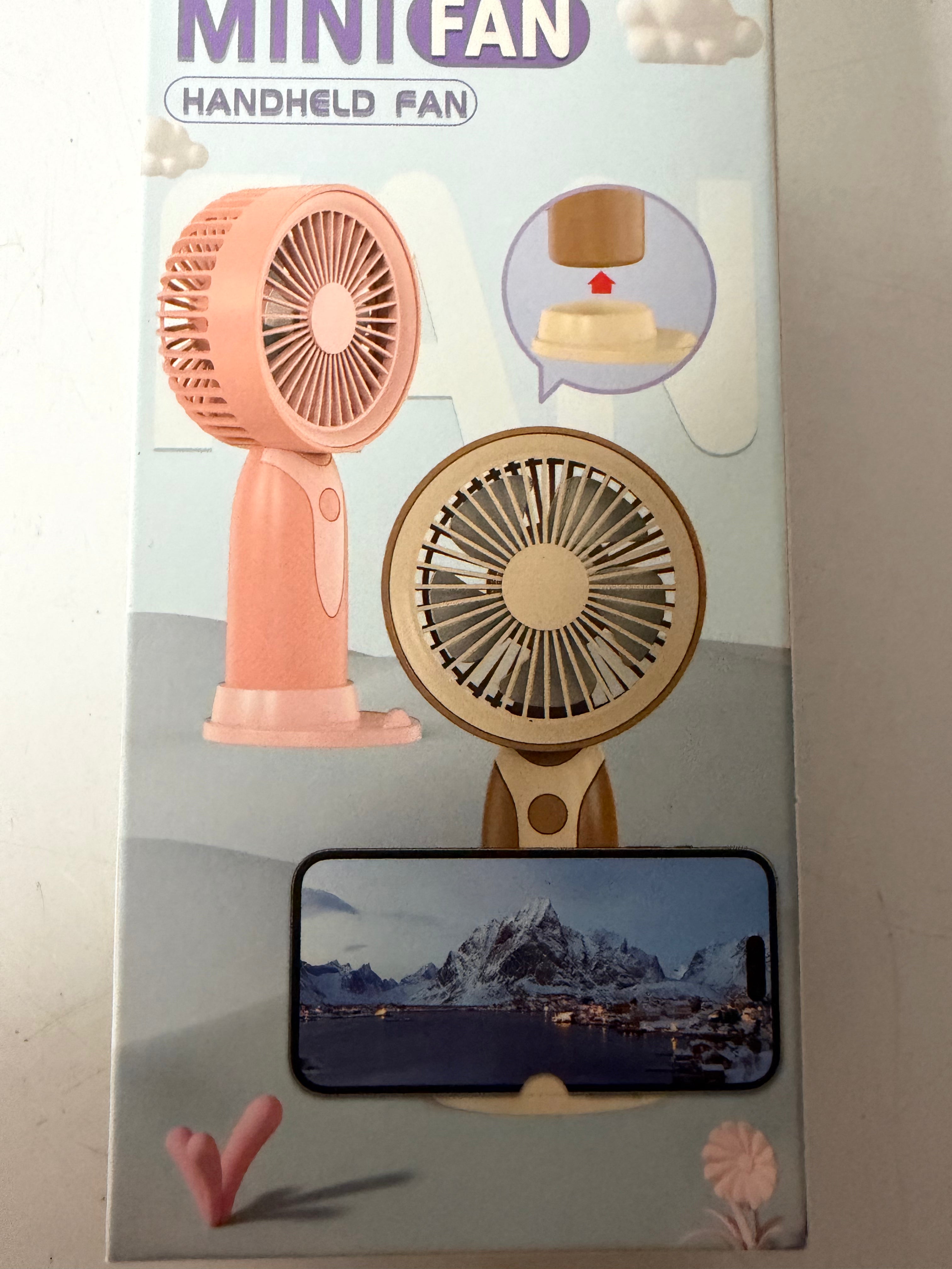 Rechargeable Mini Handheld Fan with Phone Stand – 3-Speed Portable USB-C Fan