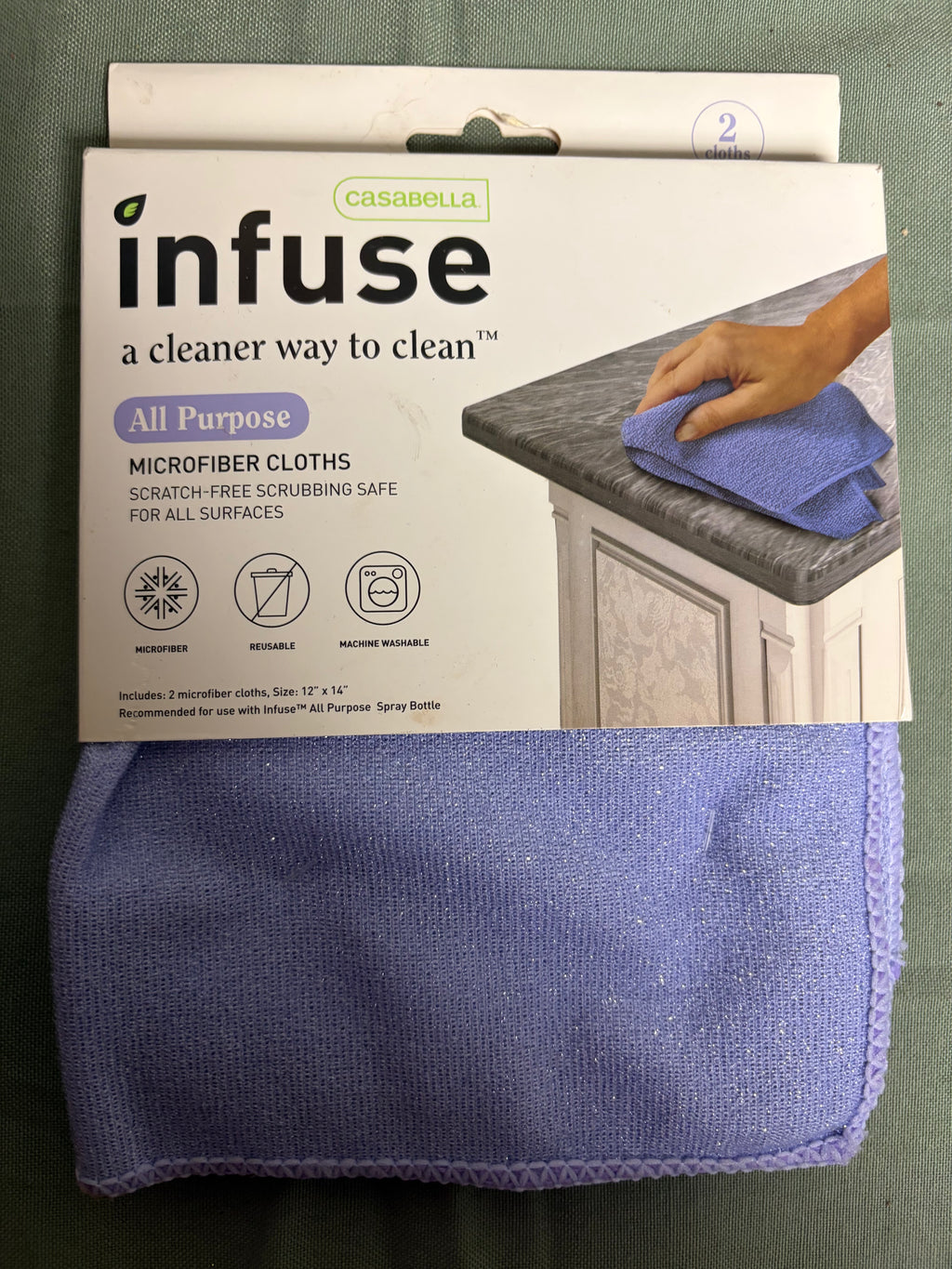Casabella Infuse All-Purpose Microfiber Cleaning Cloths – 2 Pack – 12” x 14” Purple