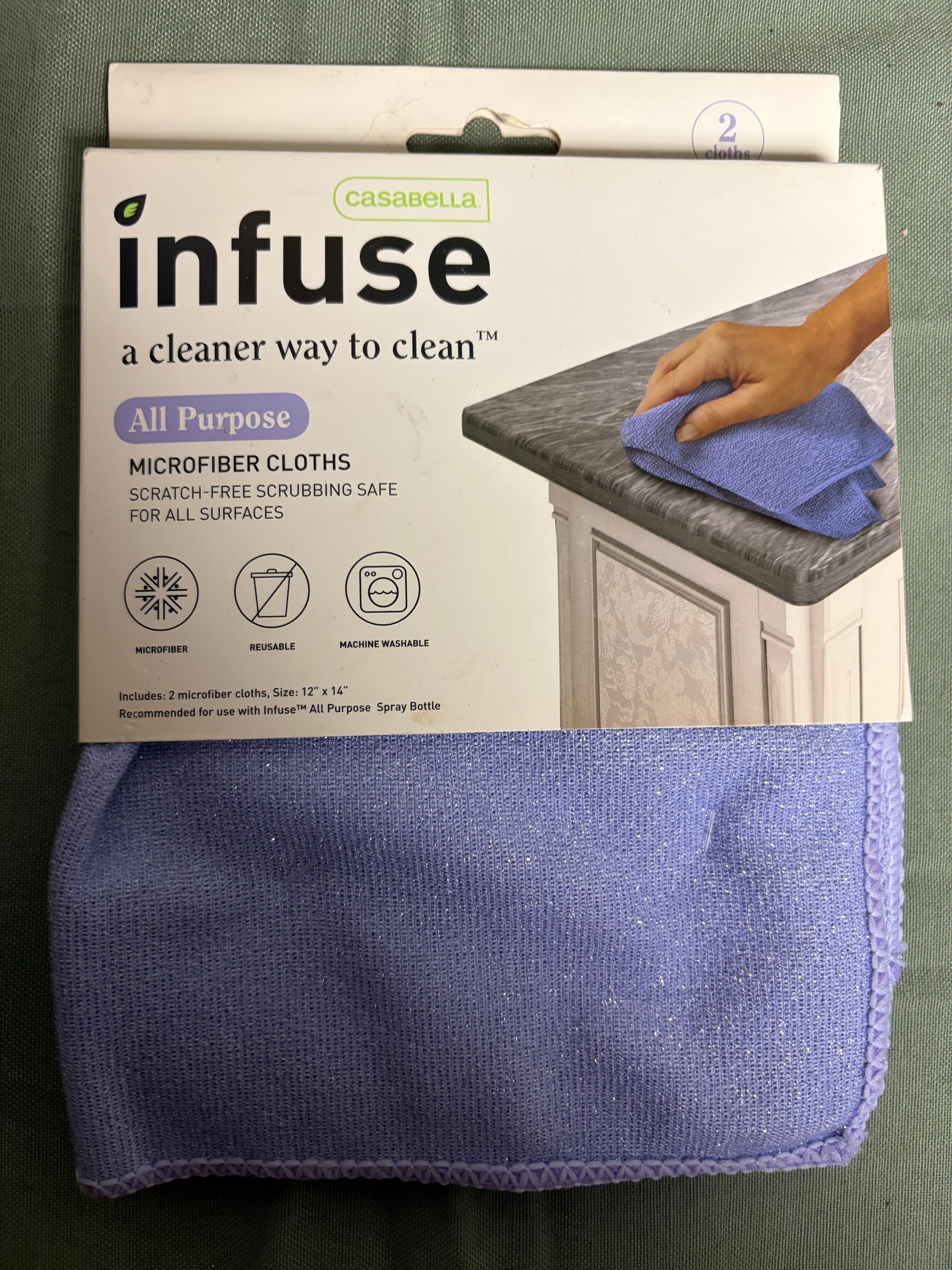Casabella Infuse All-Purpose Microfiber Cleaning Cloths – 2 Pack – 12” x 14” Purple